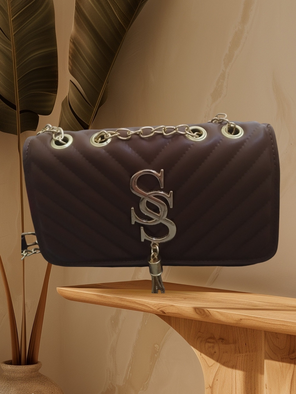 Quilted Chain Shoulder Bag in Deep Brown